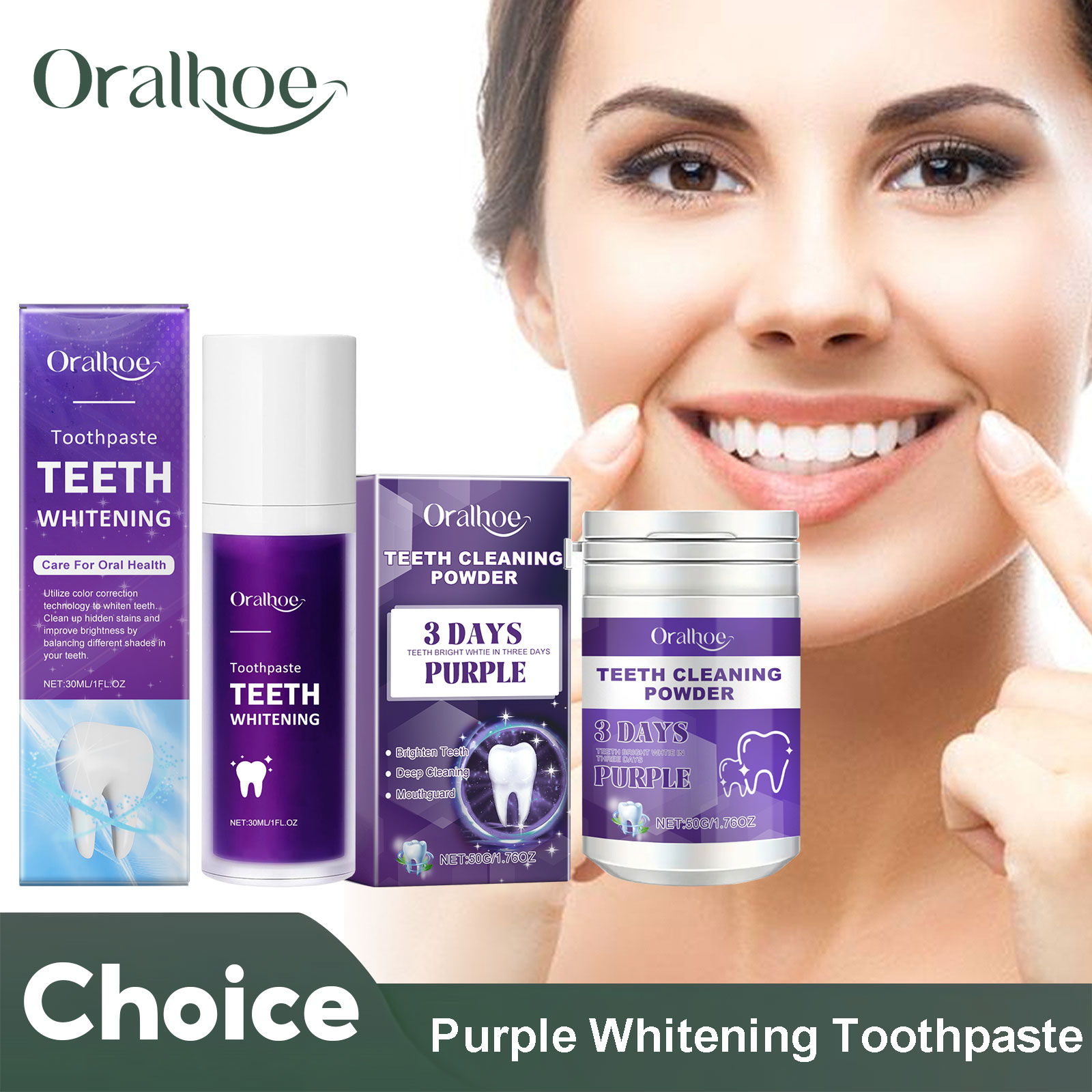 Teeth Whitening Powder - 歯のホワイトニング用歯磨き粉,パープルコレクター,ディープクリーニング,歯垢の汚れの減少,5日間のパウダー