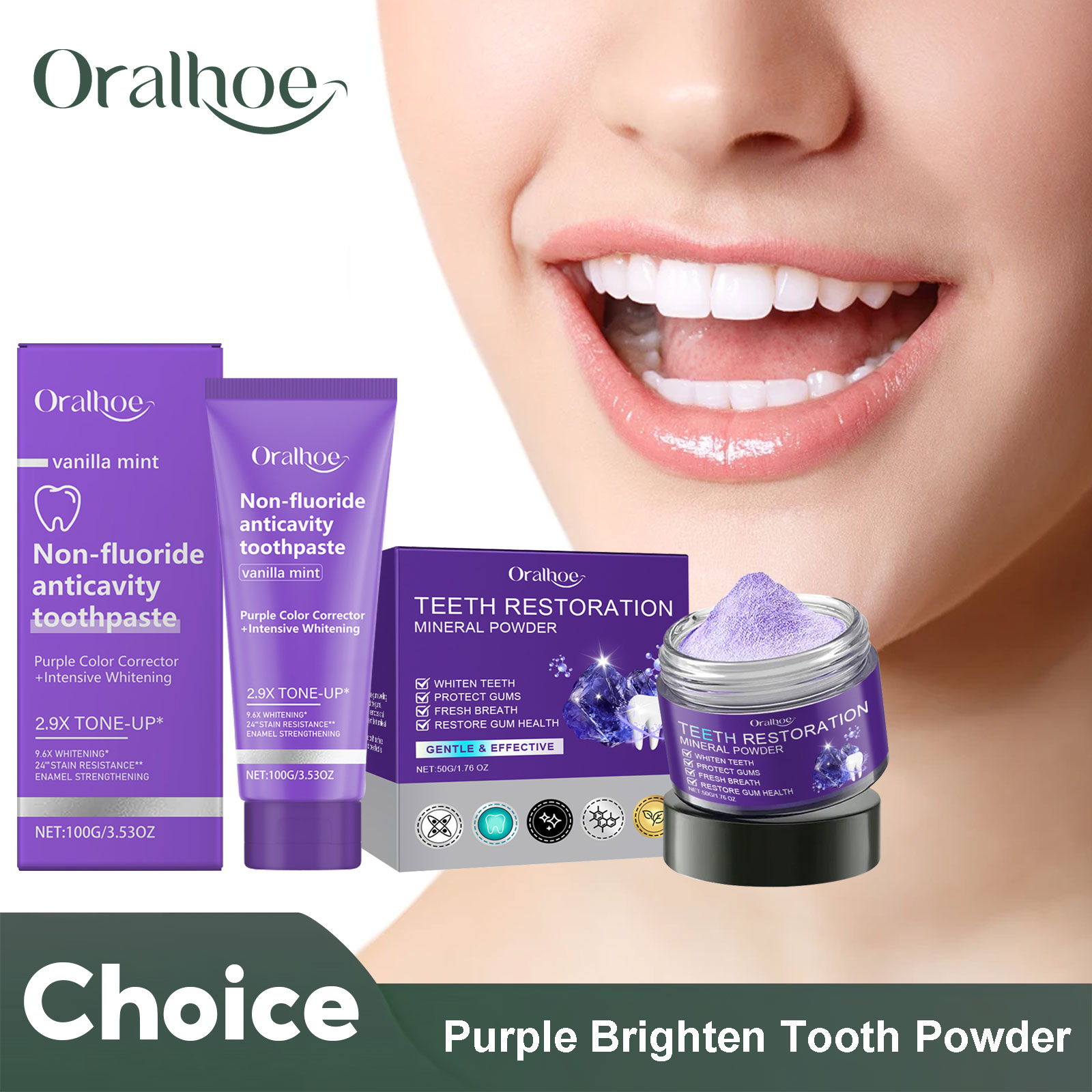Teeth Whitening Powder - 歯の修復ミネラルパウダー,歯のホワイトニング,汚れの除去,口腔洗浄,新鮮な息,臭いの改善,紫色の漂白,歯磨き粉