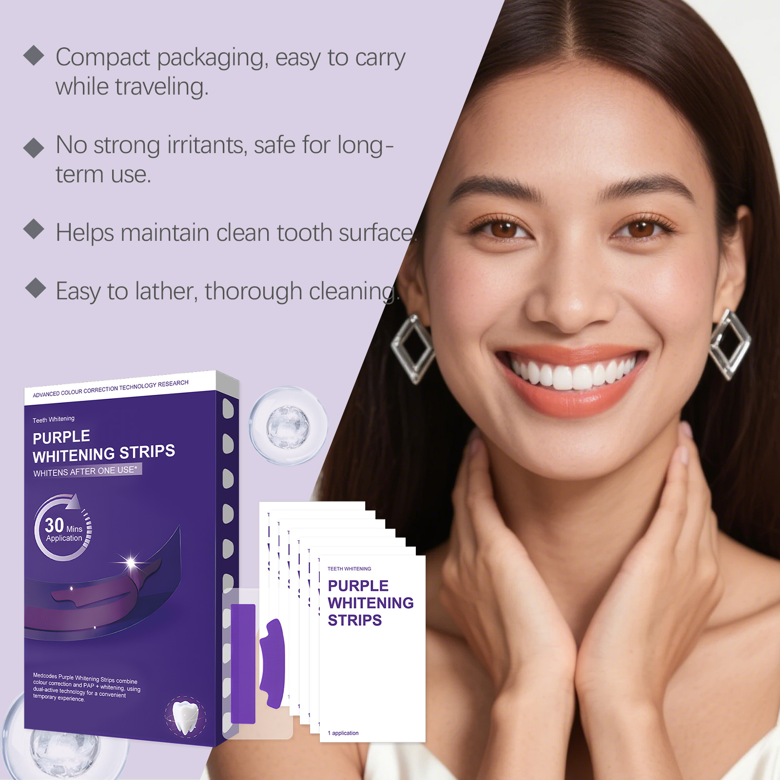 パープル歯のホワイトニングストリップ – 30分で素早く汚れ - Teeth Whitening Quick のレビューと価格