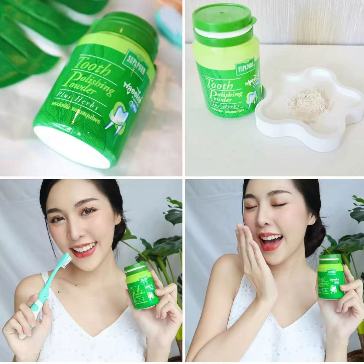 タイのサパポーンハーブ歯磨き粉、タバコや茶の汚れ、歯石、プラ - Teeth Whitening Powder のレビューと価格